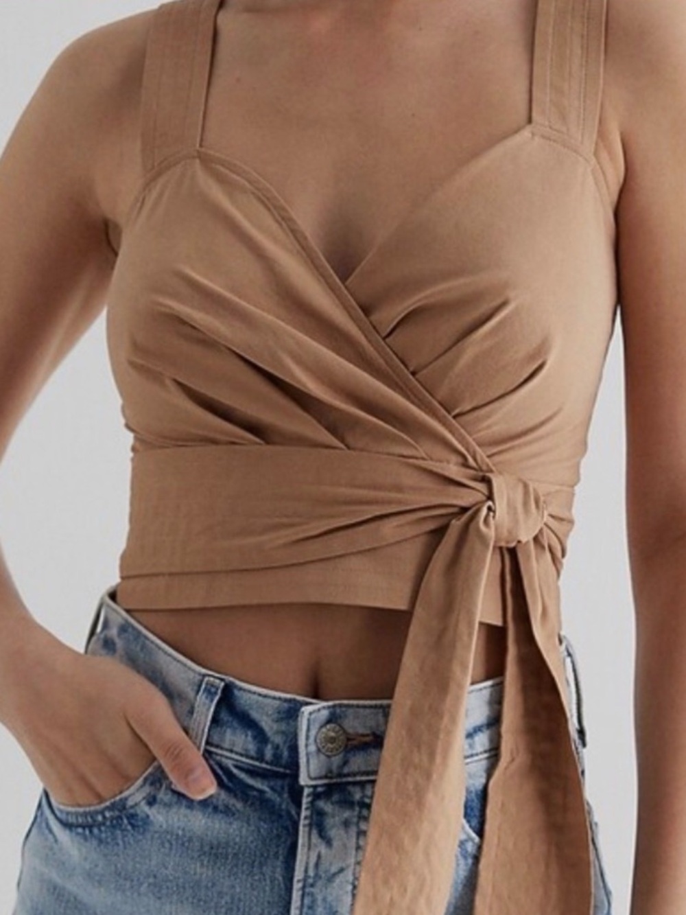 Express Taupe Wrap Crop Top with Tie